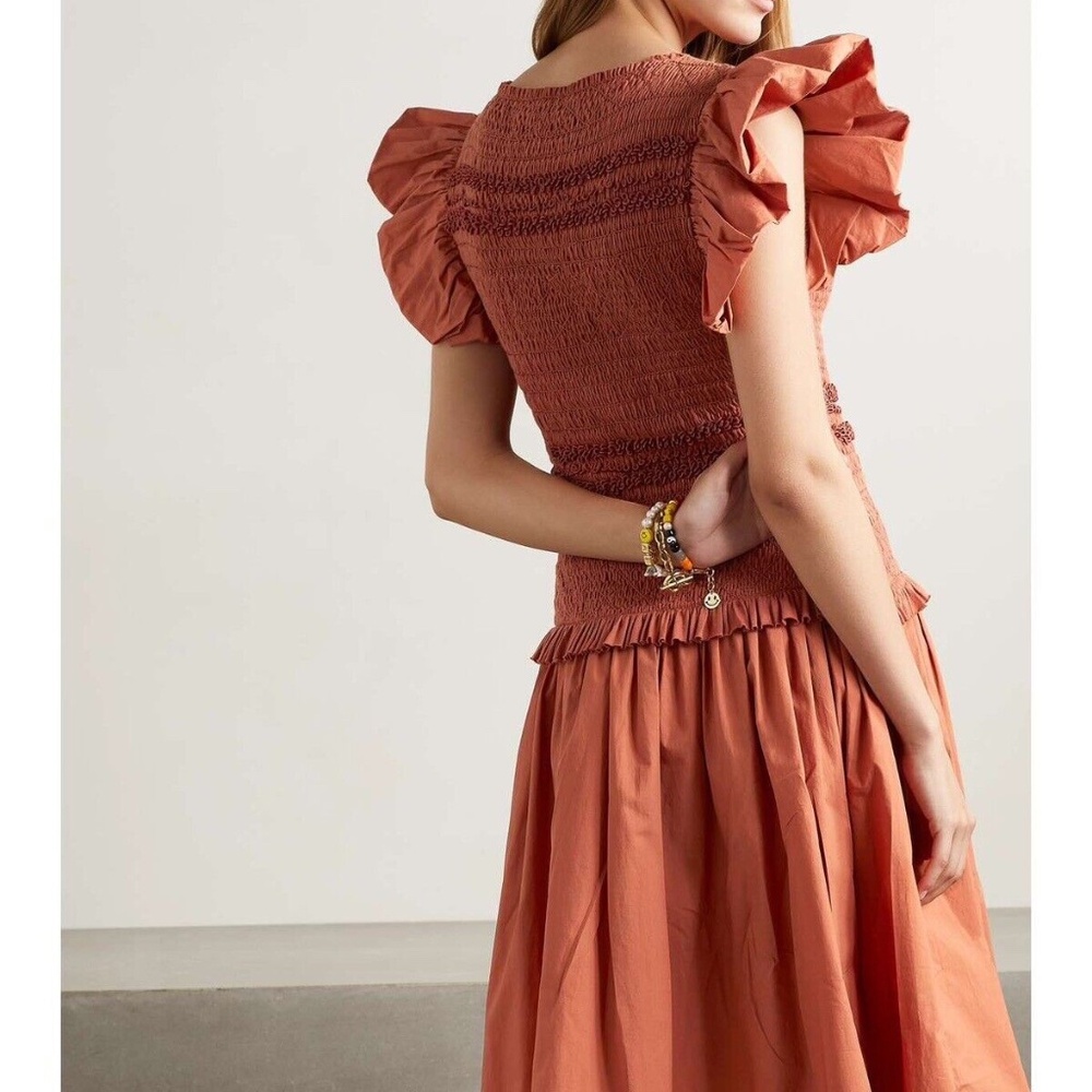 Ulla Johnson Midi Dress Smocked Cotton Poplin Madeline Clay size 8 FA220150 New - Picture 3 of 15